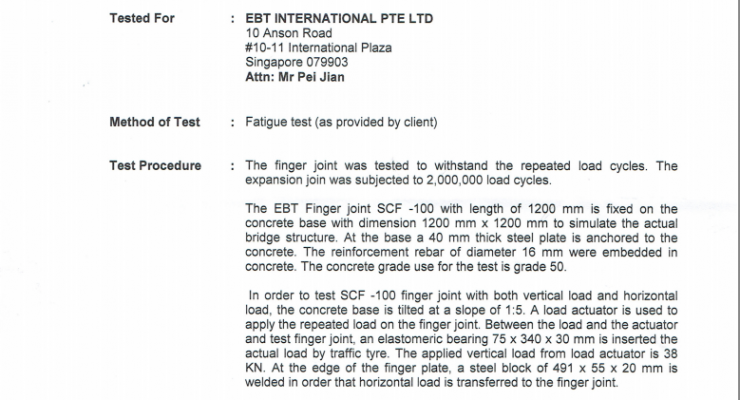 FATIGUE TEST REPORT